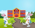 Little rabbits cartoon are going to school