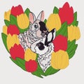 little rabbits in tulips