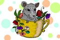 Little rat in a cup. Hand drawn illustration. Royalty Free Stock Photo