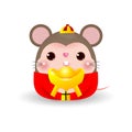 Little rat with holding Chinese gold, Happy Chinese new year 2020 year of the rat zodiac, Cartoon vector illustration isolated Royalty Free Stock Photo