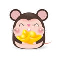 Little rat with holding Chinese gold, Happy Chinese new year 2020 year of the rat zodiac, Cartoon vector illustration isolated Royalty Free Stock Photo