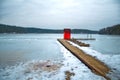 Little red boathouse on the dock Royalty Free Stock Photo