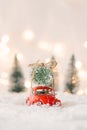 Little red car toy carrying Christmas tree Royalty Free Stock Photo