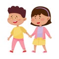 Little Red Cheeked Kids Holding Hands Vector Illustration