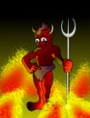 Little red devil cartoon in flames, cartoon, cute, red tones. Royalty Free Stock Photo