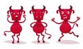 Little Red Devil with Beard, Fangs and Horns Vector Set
