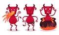 Little Red Devil with Beard, Fangs and Horns Vector Set