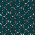 Little red flowers bouquet silhouettes seamless pattern. Navy blue dark background Royalty Free Stock Photo