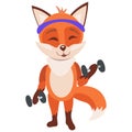 Little red fox lifting dumbbels