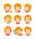 Little Red Head Girl Cute Portrait Icons