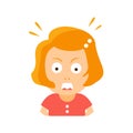 Little Red Head Girl In Red Dress Enraged Flat Cartoon Character Portrait Emoji Vector Illustration