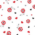 Little red heart create a beautiful flowers blowing in the wind seamless pattern in vector design for fashion,wallpaper,web,fabric Royalty Free Stock Photo