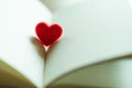 Little red heart in a opened page of literature