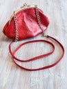 Little red leather women`s handbag