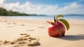 Tropical Symbolism A Red Apple On A Sandy Beach Royalty Free Stock Photo