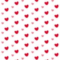 Little red and pink hearts on white backdrop. Valentine's Day. Romantic pattern. Cute seamless background Royalty Free Stock Photo