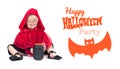 Little Red Riding Hood. Beautiful little girl in a red raincoat. Halloween Royalty Free Stock Photo