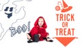 Little Red Riding Hood. Beautiful little girl in a red raincoat. Halloween Royalty Free Stock Photo