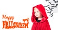 Little Red Riding Hood. Beautiful little girl in a red raincoat. Halloween Royalty Free Stock Photo