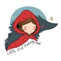 Little Red Riding Hood fairy tale. Little cute girl and wolf. Royalty Free Stock Photo