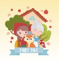 Little red riding hood granny and wolf fairy tale cartoon
