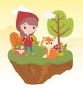 Little red riding hood wolf and bakset food nature fairy tale Royalty Free Stock Photo