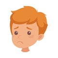 Little Redhead Boy Character Face Feeling Sadness Side View Vector Illustration