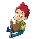 Little redhead ginger hair boy reading a book