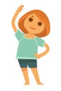 Little redhead girl does morning exercises isolated illustration