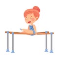 Little Redhead Girl Doing Gymnastics on Parallel Bars Vector Illustration