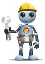 Little robot construction worker on isolated white background