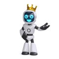 Little robot with a golden crown 3d rendering Royalty Free Stock Photo