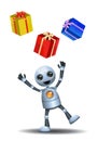 Little robot got present from sky