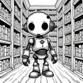Little Robot in Grand Library Setting
