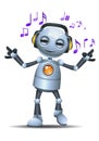 little robot happy wearing headphone listening music