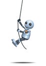 little robot having fun hanging and swing on rope
