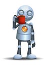 little robot hold a beverages while half a sleep