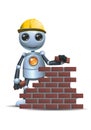 Little robot hold brick then building wall