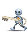 Little robot hold giant key Royalty Free Stock Photo