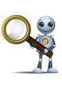 Little robot hold magnifier on isolated white background Royalty Free Stock Photo