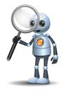 little robot holding magnifier focus on research and observation