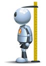 Little robot measuring height on isolated white background
