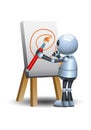 Little robot painting canvas on isolated white background Royalty Free Stock Photo