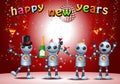 little robot party group on new year background