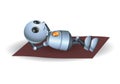 Little robot relaxing laying on mattress