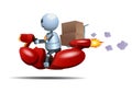 Little robot riding bike delivering box