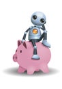 Little robot sit on piggy bank