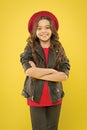 Little rock star concept. Talent contest. Brutal style tender girl. Rock style suits her. Rock and roll is way of life Royalty Free Stock Photo