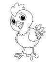 Little Rooster Cartoon Animal Illustration BW