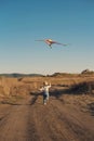 Little running girl with flying kite